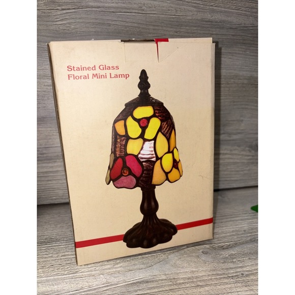 Tiffany Style Cracker Barrel Stained Glass Floral Mini Lamp 10.5" H NEW (B Shlf) - Picture 9 of 10